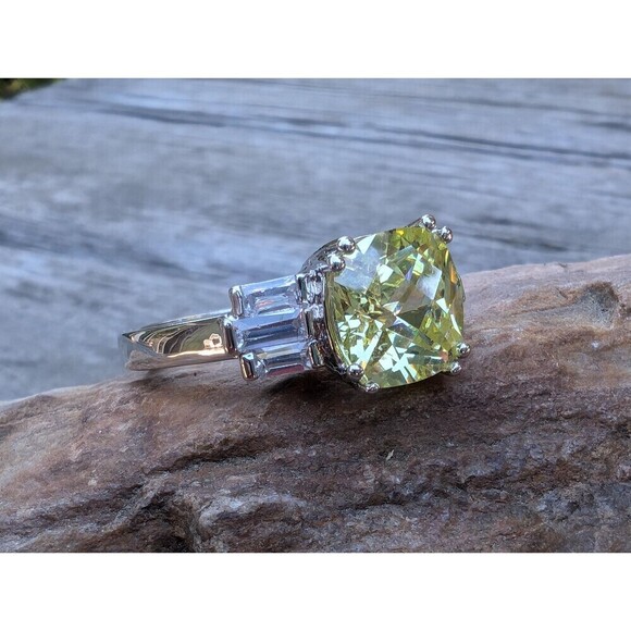 Vintage Yellow Solitaire Art Deco Style Simulated Diamond Ring by NV - Picture 1 of 10